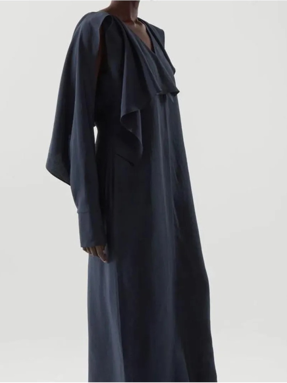 COS Navy Blue Asymmetrical Maxi Dress with Draped Shoulder 8 US - Picture 5 of 11